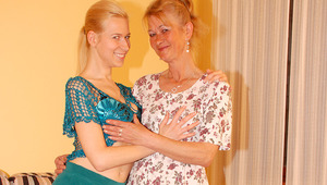 Two blonde old and young lesbians have fun
